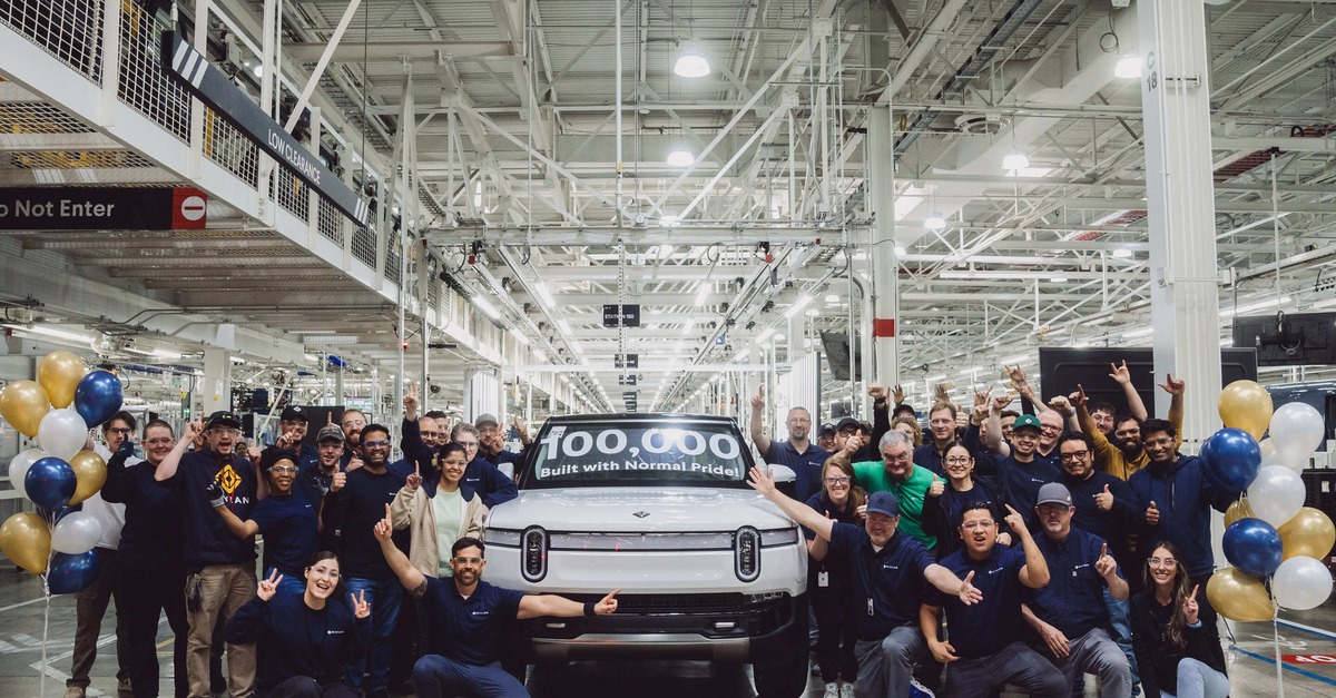 Rivian vehicles at the Normal, Illinois manufacturing facility